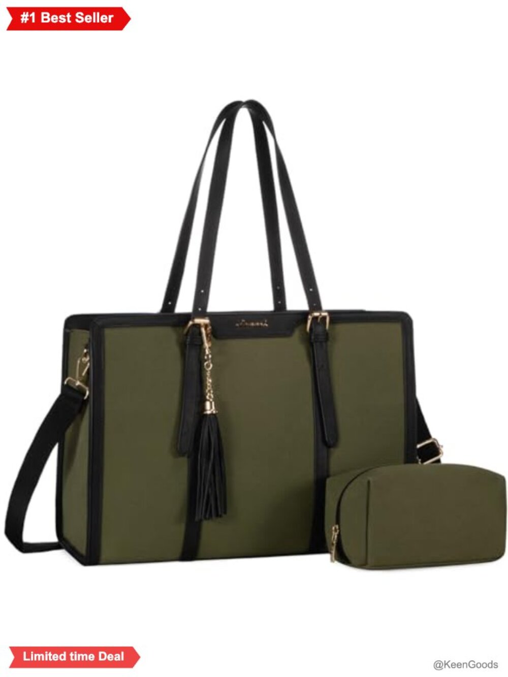 LOVEVOOK Laptop Tote Canvas 15.6 Inch Waterproof Computer Bag with Clutch